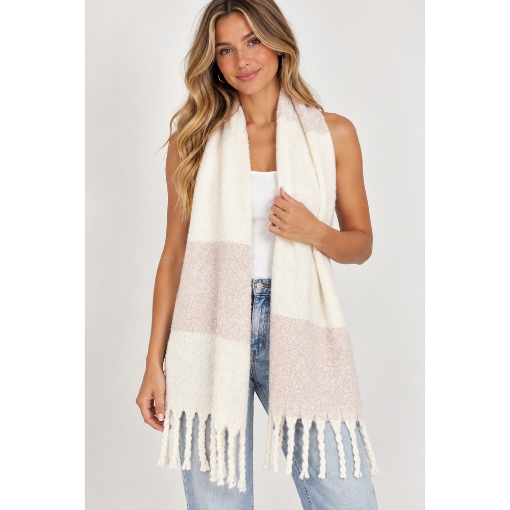 Gentle Fawn Plaid Knit Fringe Scarf Cozy Winter Preppy Minimalist Quiet Luxury